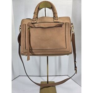 Rebecca Minkoff Bree Medium Top Zip Satchel Crossbody in a tan Nubuck Leather